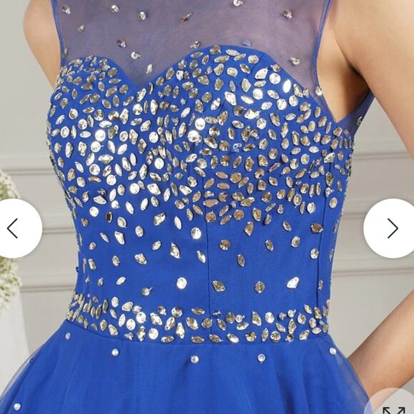 NWT Royal Blue Short Homecoming Dress Mini beaded chiffon Size L/XL - Picture 4 of 16